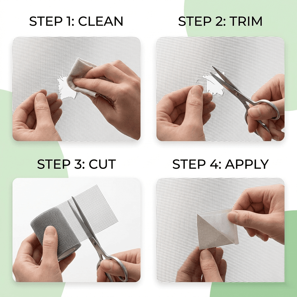 Clean, trim, cut, and apply repair tape steps